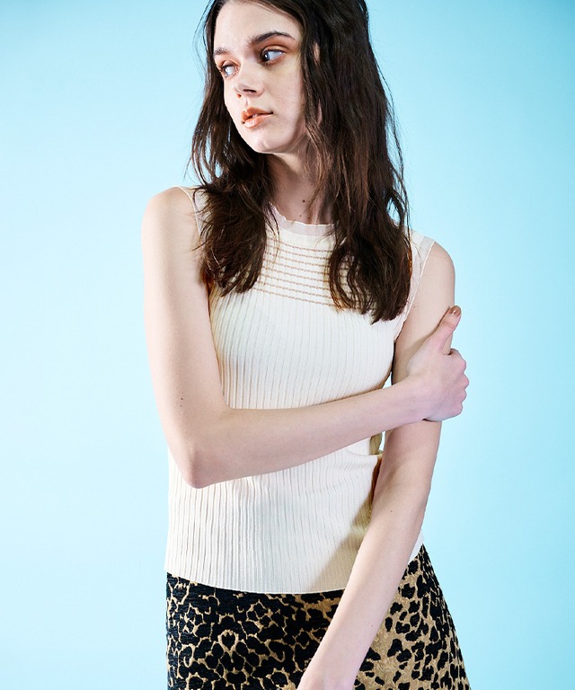 チュールドッキングサマーリブニットTOPS (IVORY)　CQ-46118H