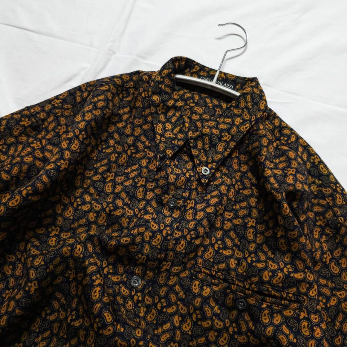 レトロ シャツ メンズ F 古着 長袖 大きいサイズ 総柄 メイズリー柄 