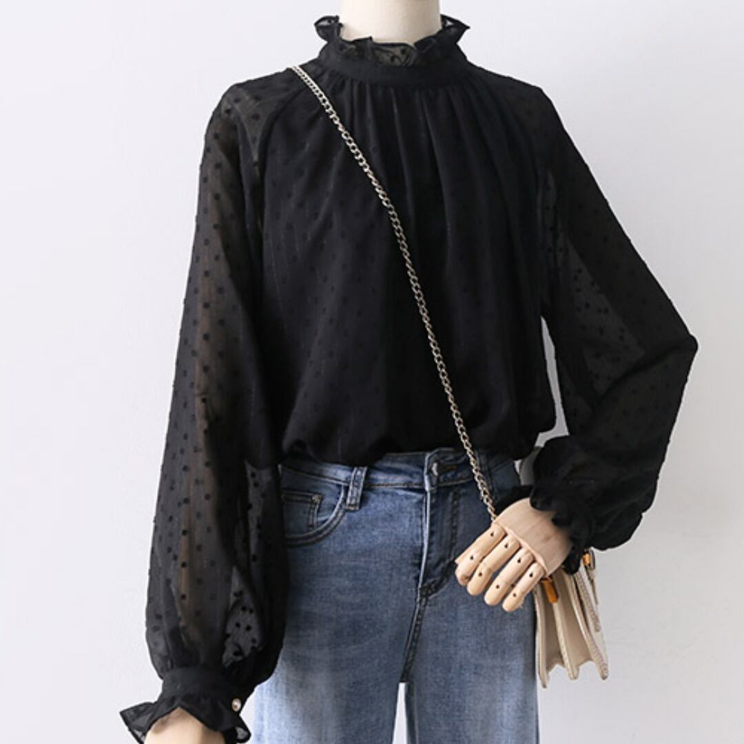 ドット柄バルーンスリーブシフォントップス A0270