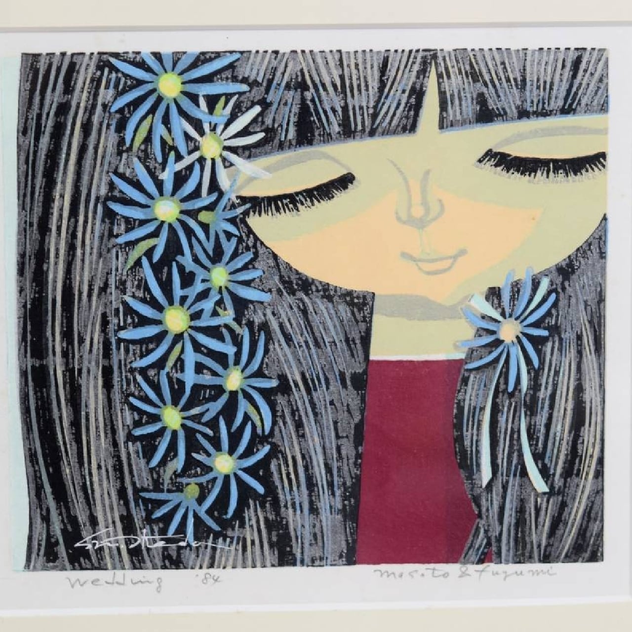 池田修三 オリジナル 木版画 wedding '84 直筆サイン入り masato
