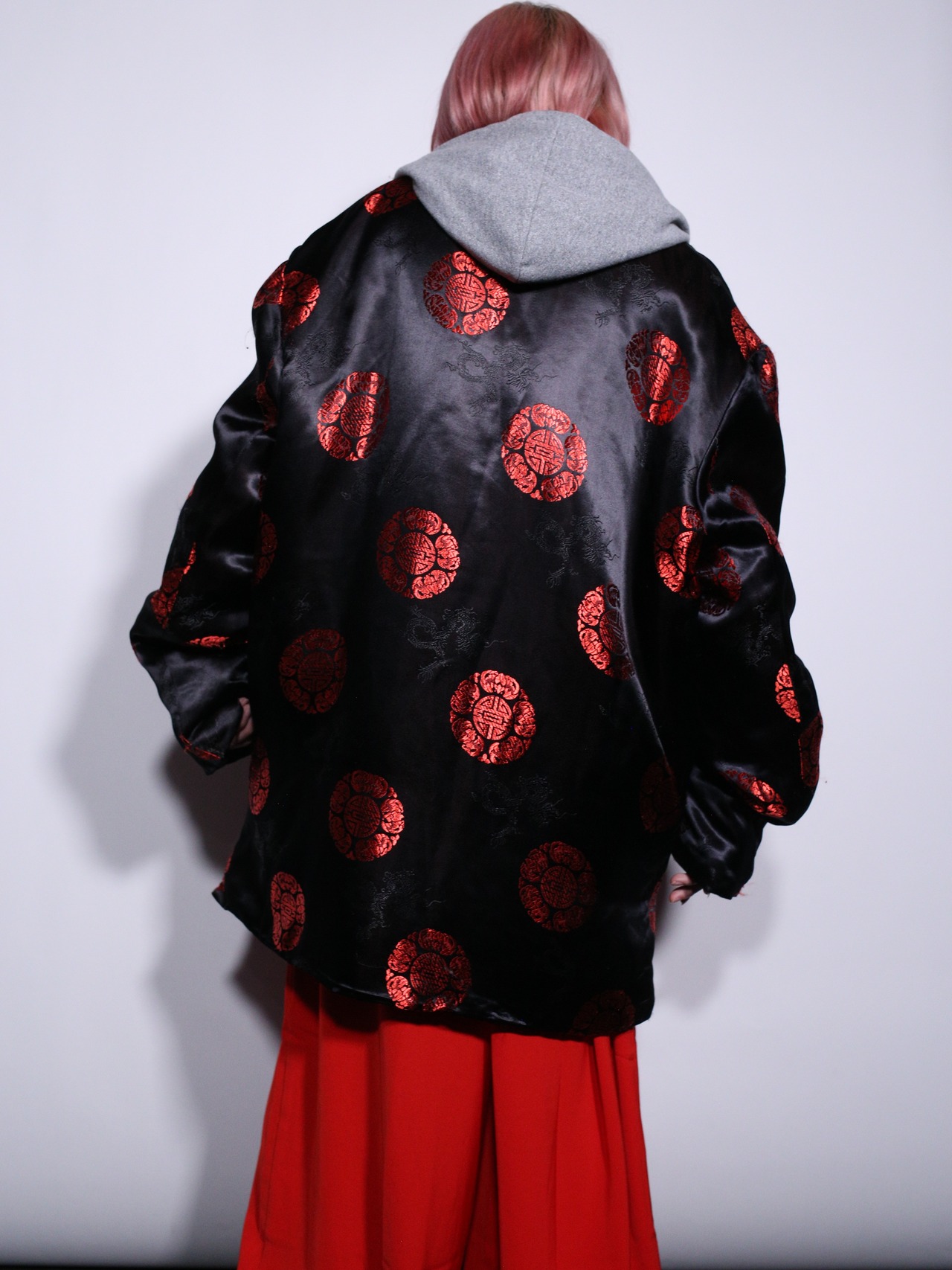 XXXL over silhouette 紋様 satin china shirt jacket - 7