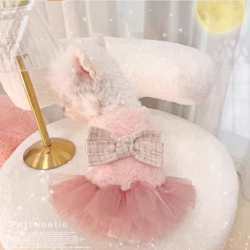 ふわもこベビーピンクのドレス 犬服 00434