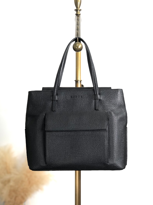 LOEWE ロエベ ハンドバッグ ブラック 型押しレザー フロントポケット vintage ヴィンテージ オールド kmkg4n