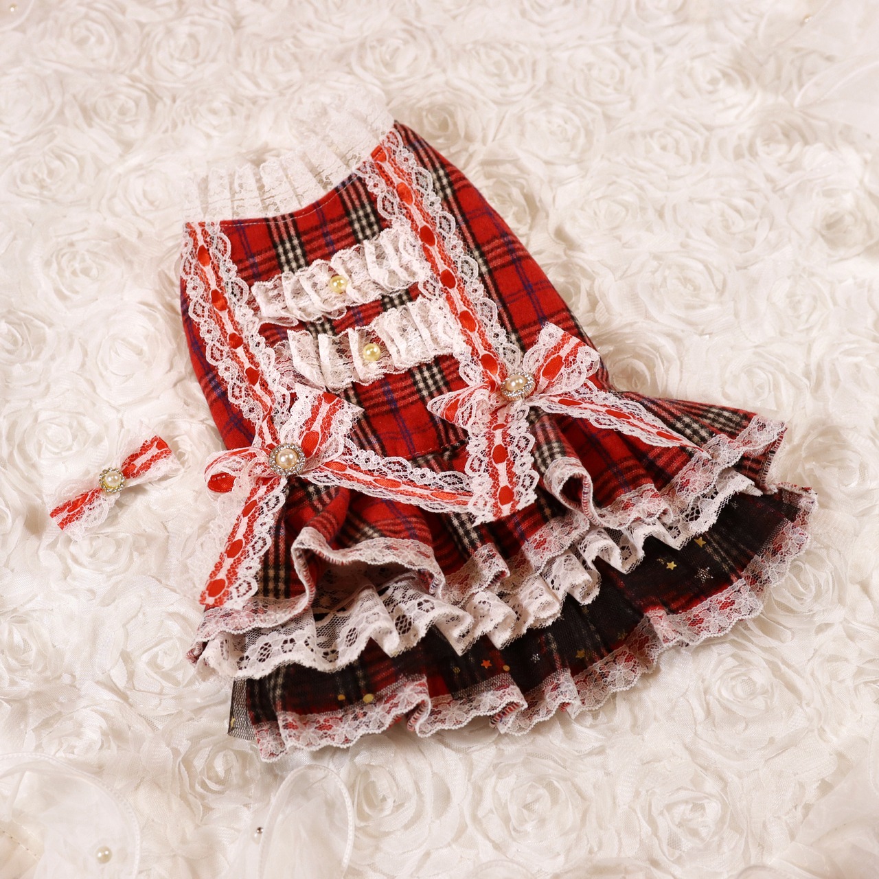 【即納】海外作家さん　ダブルリボンタータンチェックワンピース【YU017】