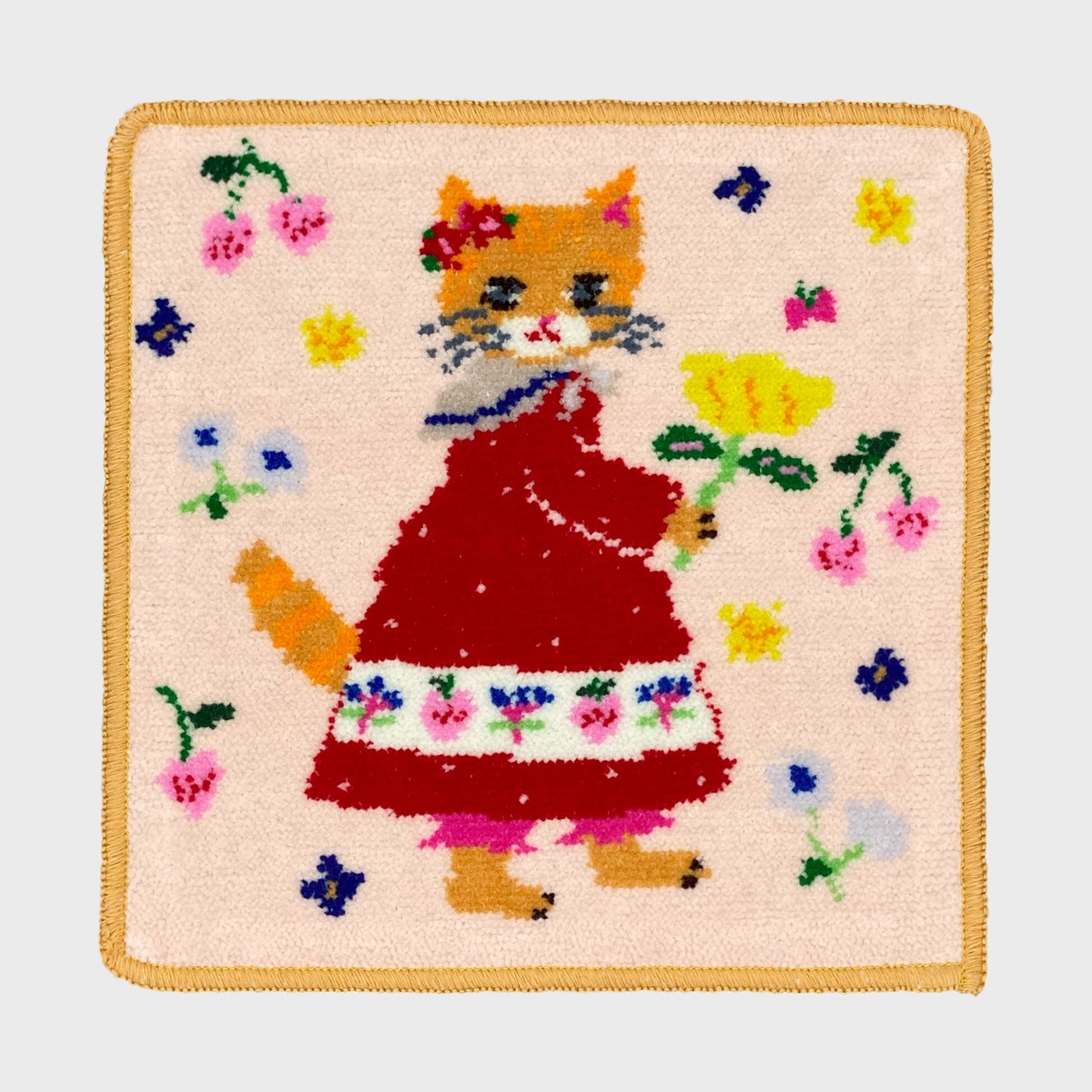 【Aiko Fukawa】布川愛子 CHENILLE  HANDKERCHIEF  ドレスを着た猫 シェニール織ハンカチ