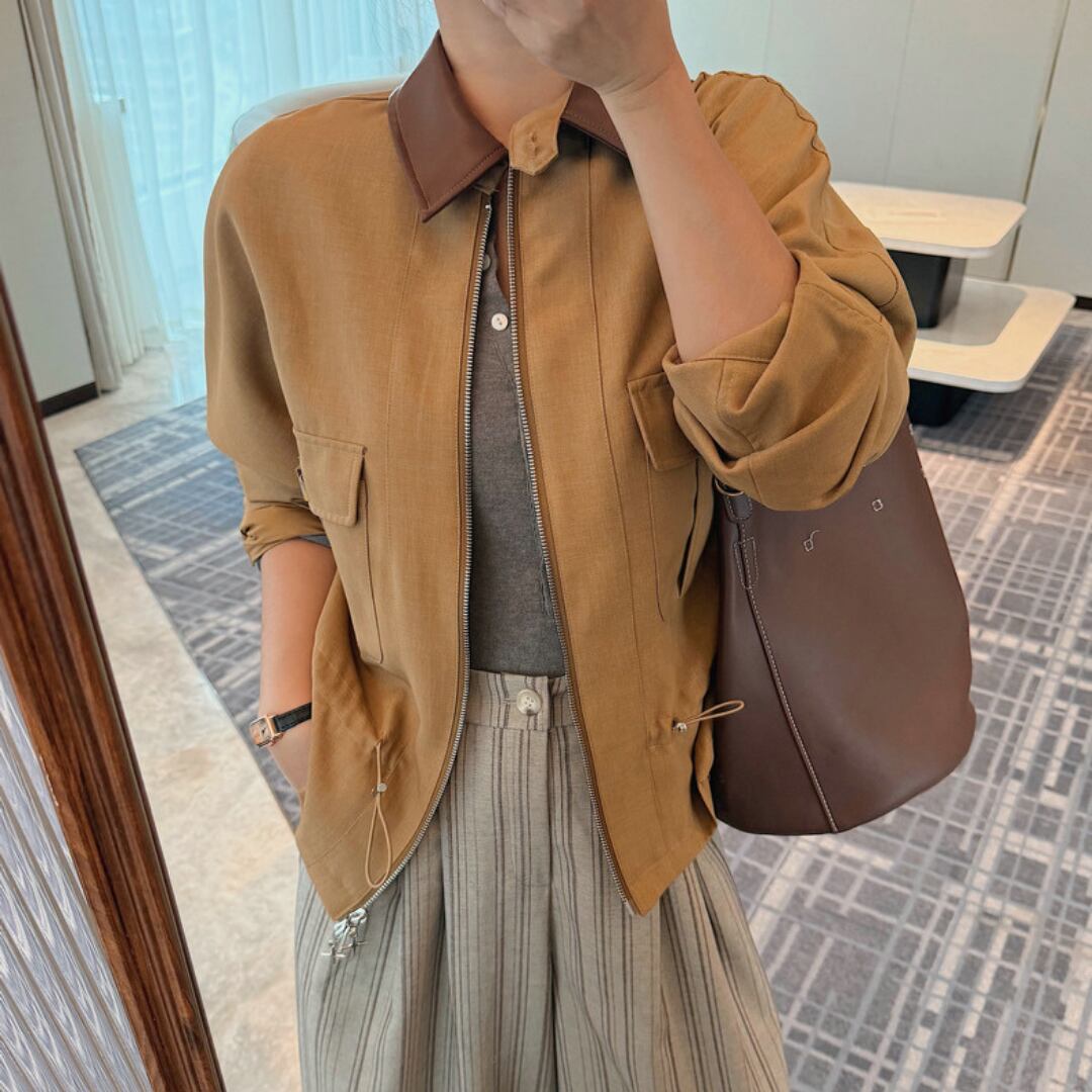 オープンカラー ジップアップ ジャケット 00590