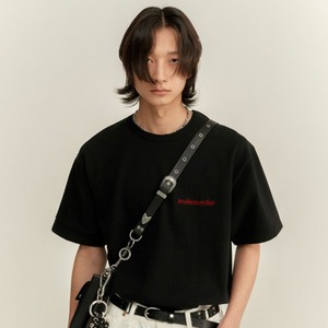 [ANDERSSON BELL] UNISEX FULL NAME LOGO HAND EMBROIDERY T-SHIRT (BLACK) 正規品  韓国 ブランド 韓国ファッション 半袖 T-シャツ