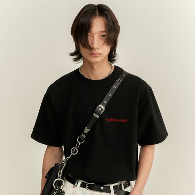 [ANDERSSON BELL] UNISEX FULL NAME LOGO HAND EMBROIDERY T-SHIRT (BLACK) 正規品  韓国 ブランド 韓国ファッション 半袖 T-シャツ