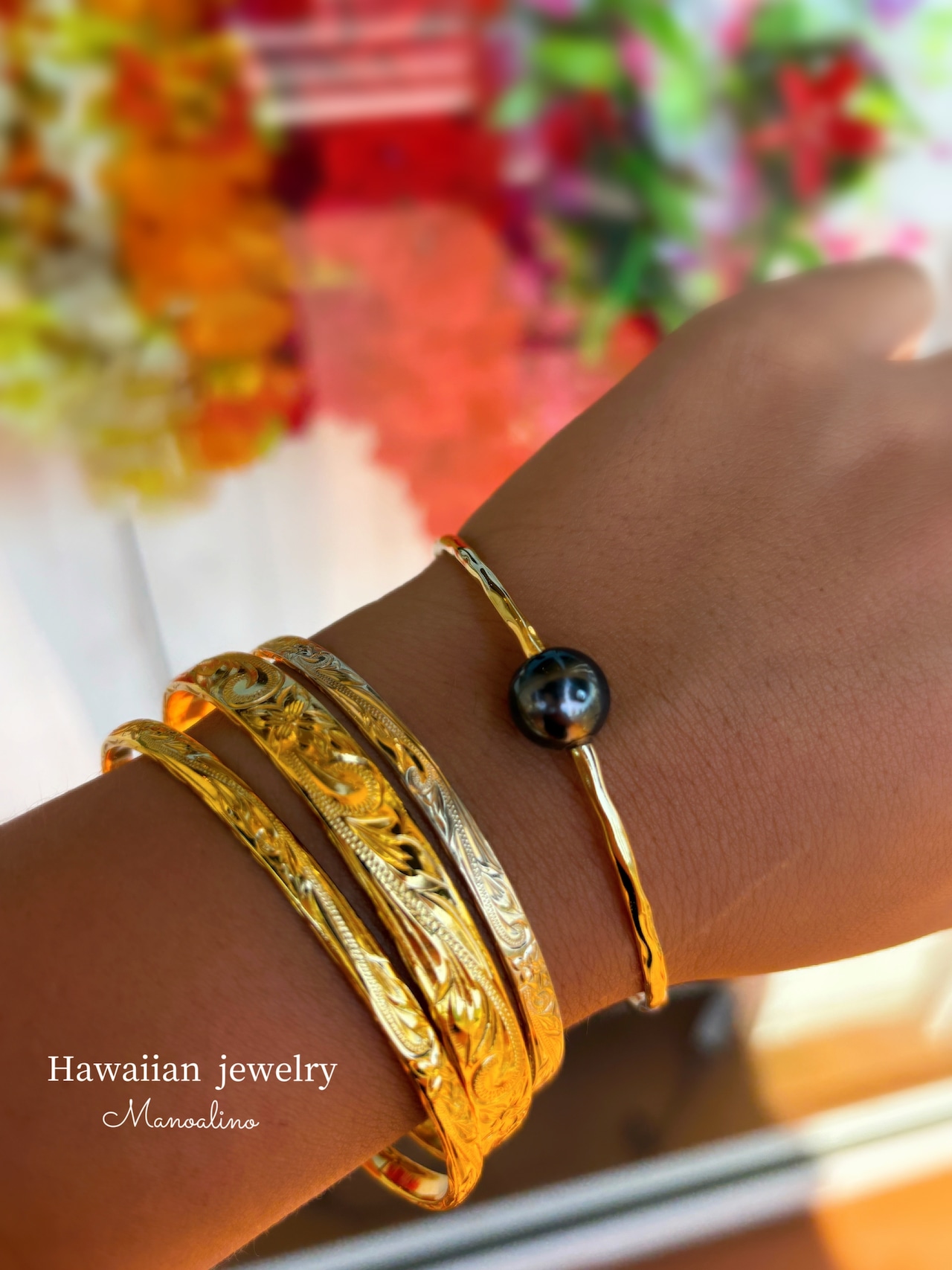 "手彫り"8mm Bangle Hawaiianjewelry(ハワイアンジュエリー8mmバングル)