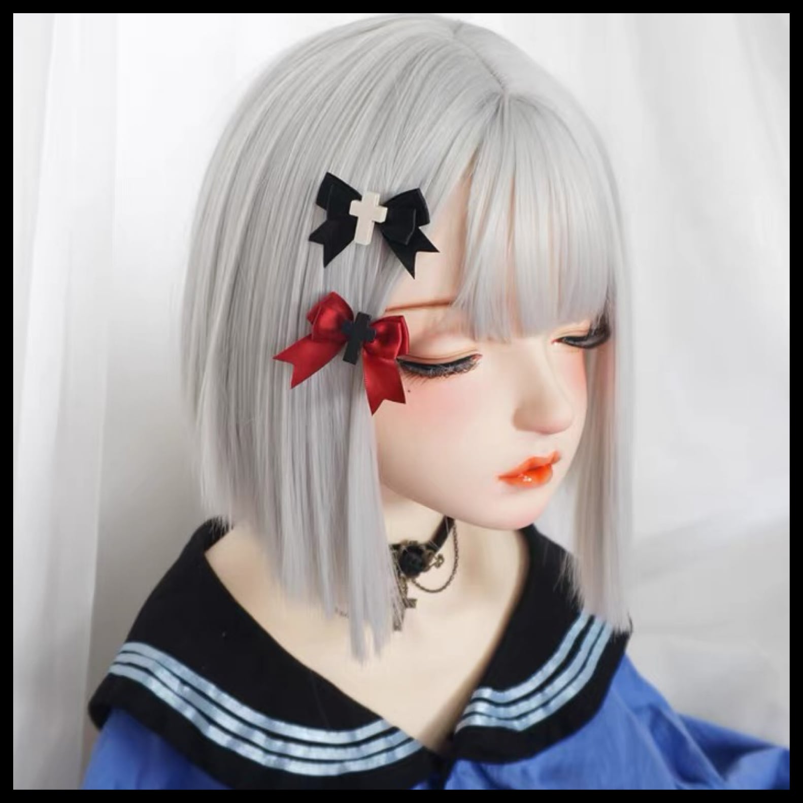 お取り寄せ】ゆめかわ 病みかわ 十字架 リボン ヘアクリップ 2個セット