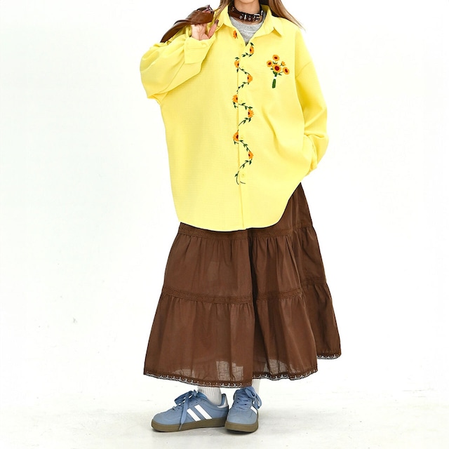 サンフラワーエンブロイダリールーズフォルムシャツ 2col   R01909