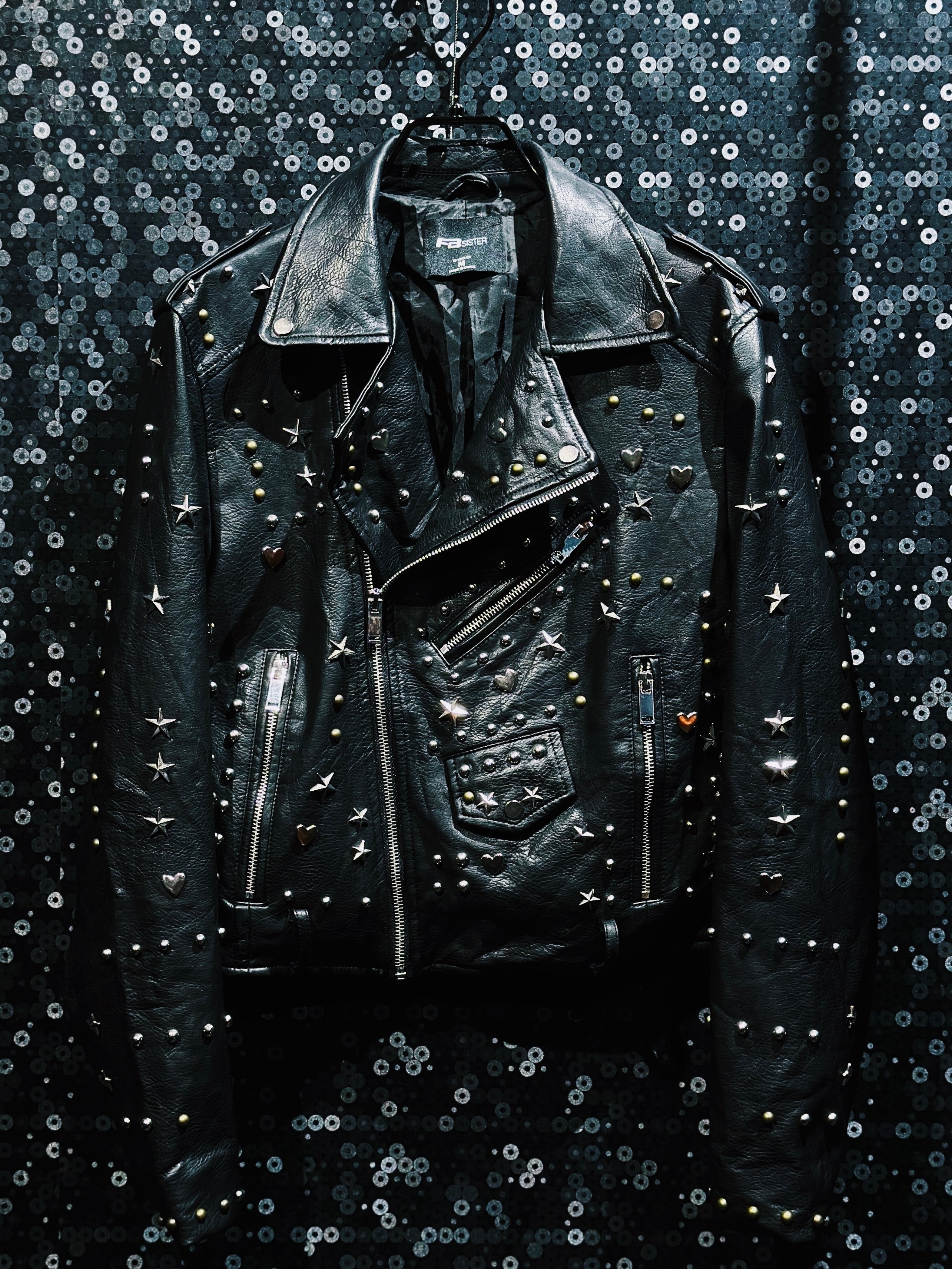 【ÆIEM】special multi full body studs black leather double riders jacket