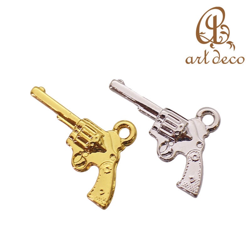 チャーム キーホルダー ペンダント ピストル 拳銃 2個 10mm×20mm [cha