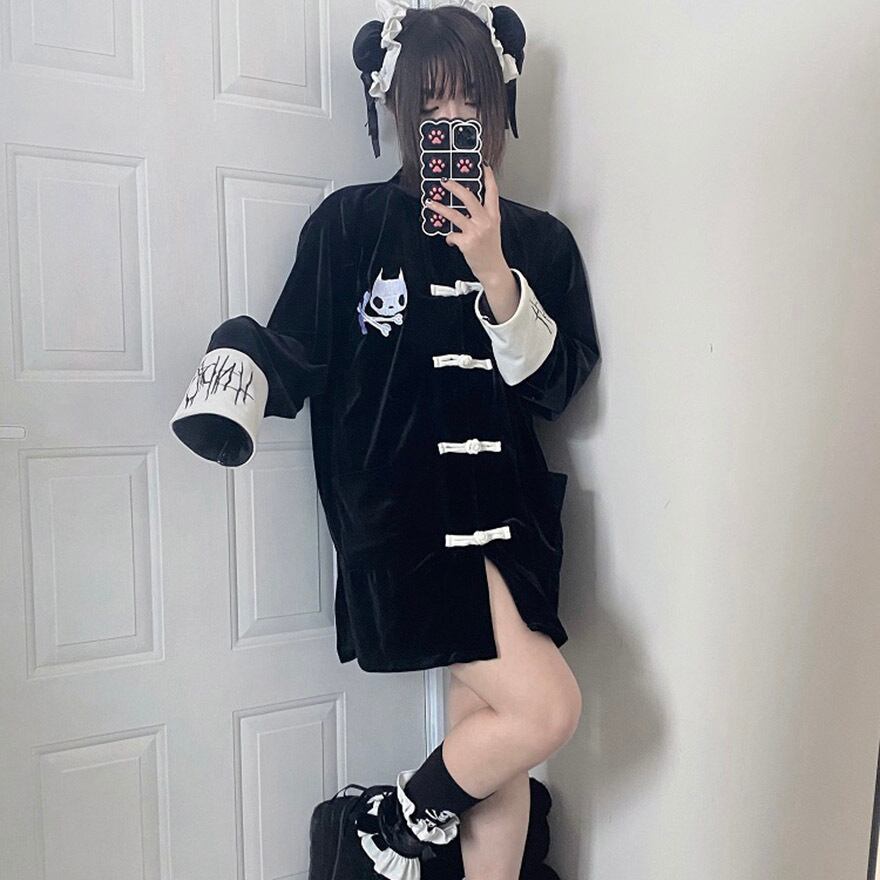 サブカル 服 地雷系 通販 チャイナ風 中華系 ジャケット 羽織り 長袖 コート ベルベット 中華服 ダークファッション 原宿スタイル