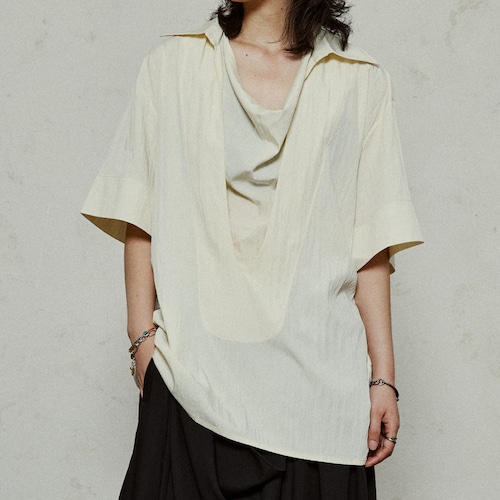オープンカラー 半袖 ドレープ風 シャツ ブラウス  10111