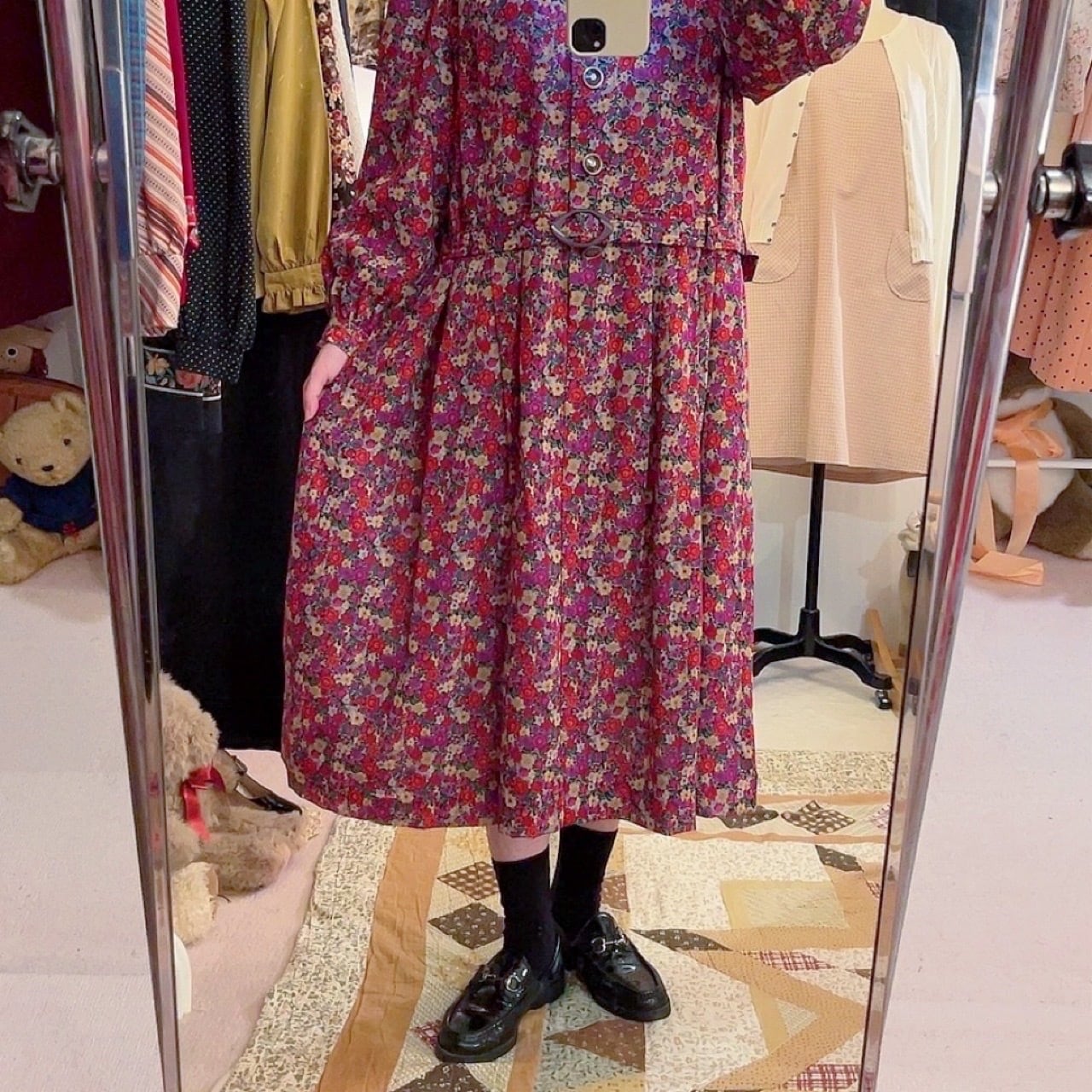 purple red flower one-piece