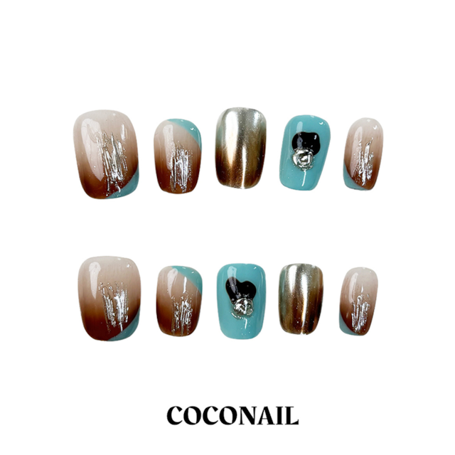 100%ハンドメイド「ブラウンカラー上品なグラデーションネイル×ミラーパウダー」