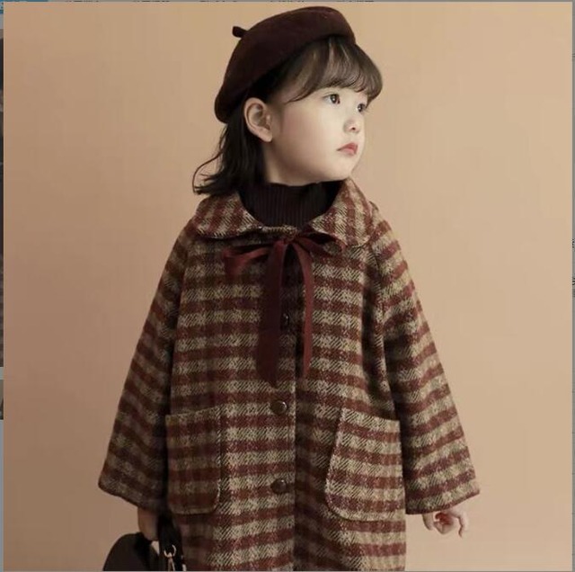 送料無料♡キッズ 女の子 コート 90-140cm ジャケット チェック 韓国子供服 韓国ファッション 韓国風（DM0476）