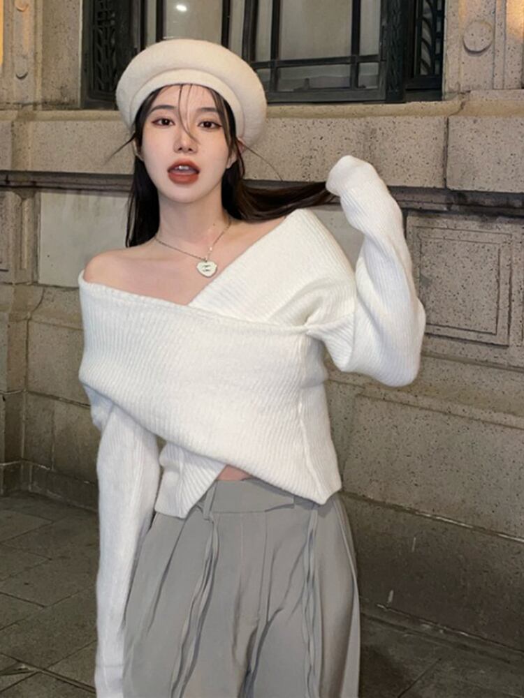 セーター ルーズホワイトショートトップス ロング オータム 秋物 ウィンター 冬物 1号婦人35251252458