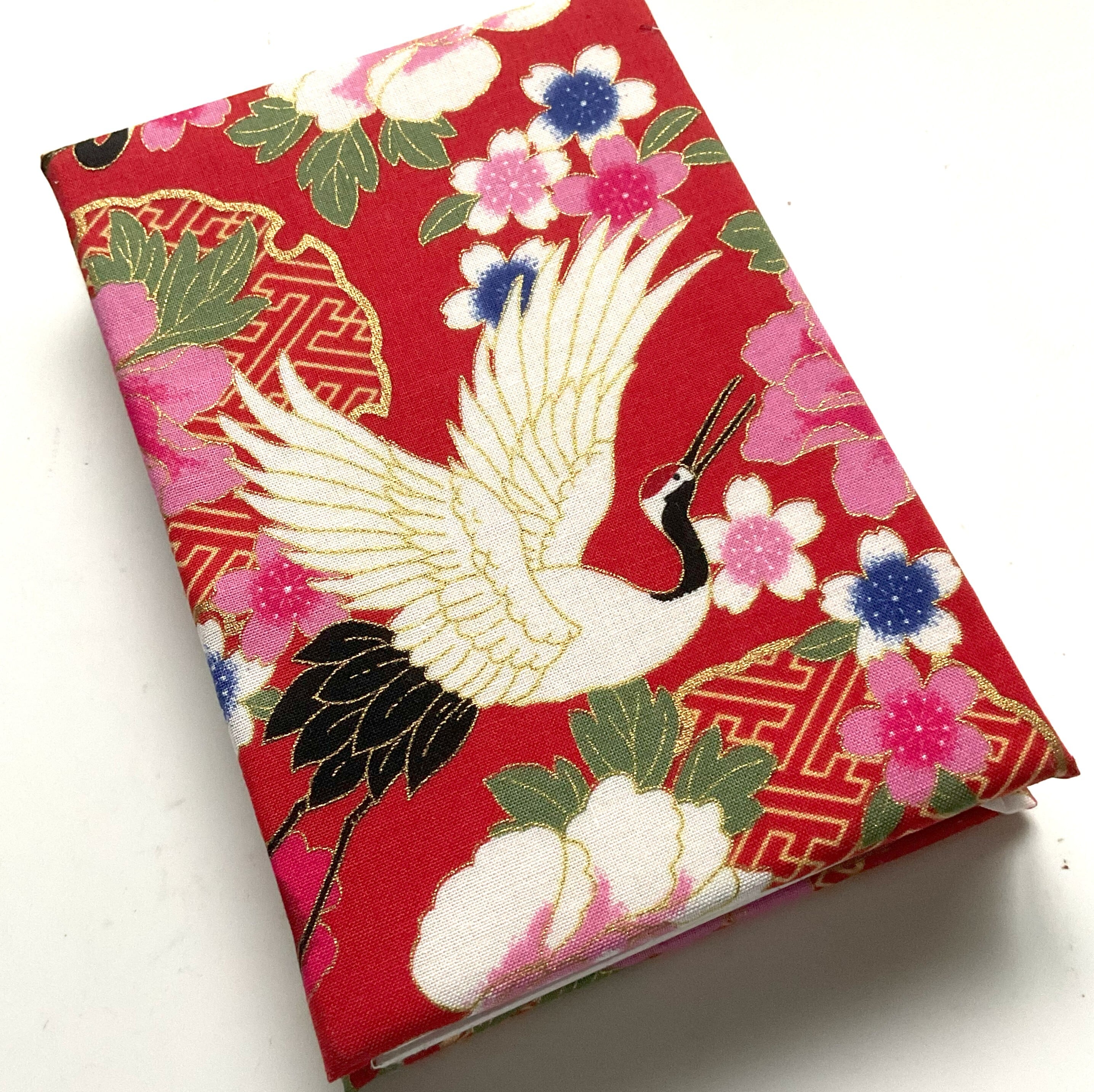 御朱印帳【布×木】「鶴と桜」小判