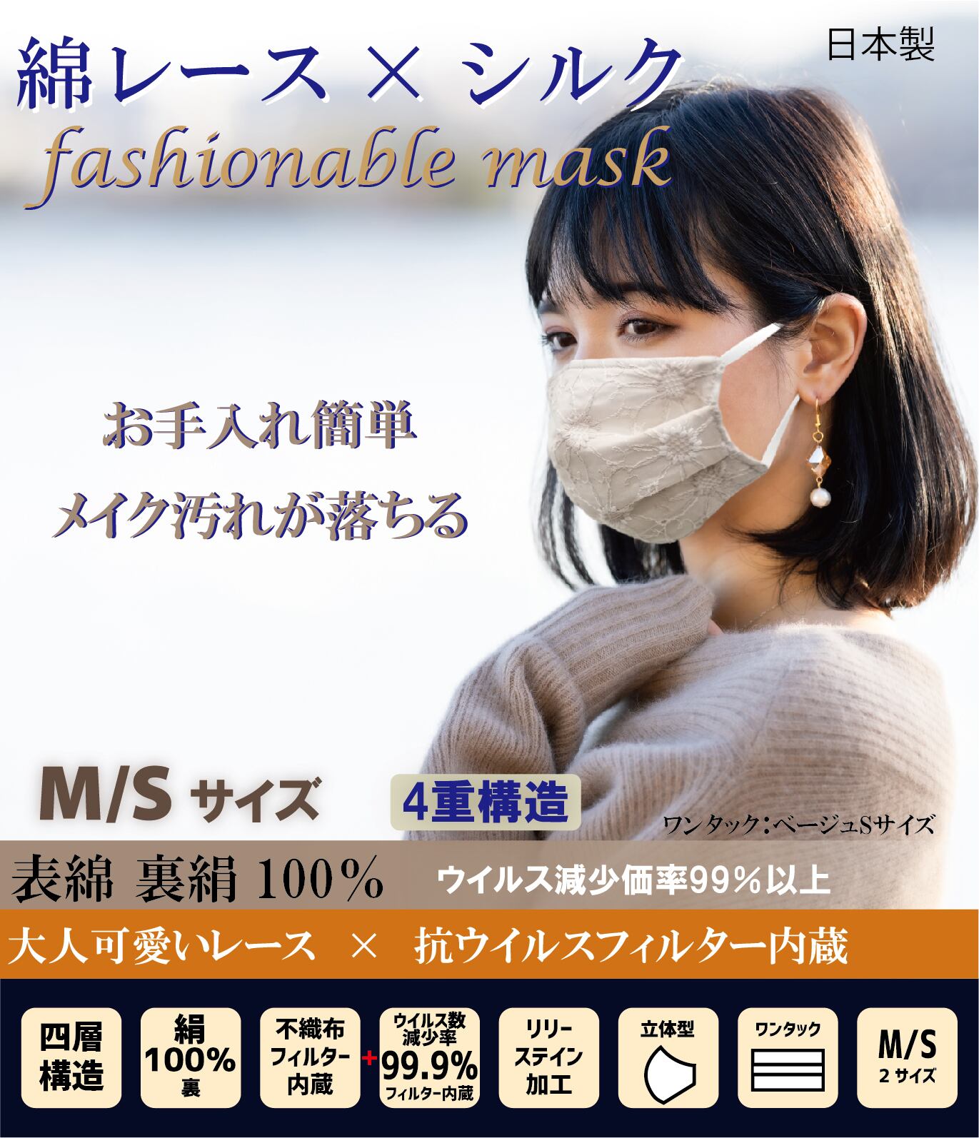 fashionable mask『綿レース×シルクマスク』