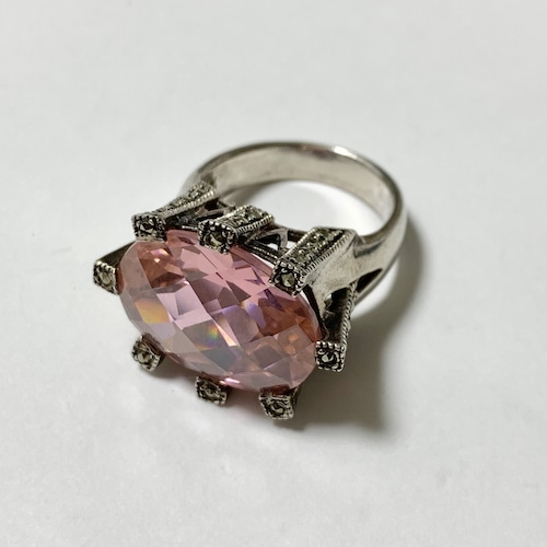 Vintage Huge Pink Bijoux 925 Silver Ring