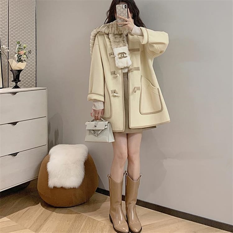 元気少女の衣装 中・長セクションゆったりする 縫付ダッフルコートカレッジ風