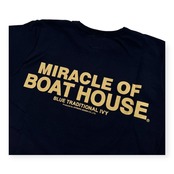 BOAT HOUSE ボートハウス ロゴプリント エルボーパッチ スウェット トレーナー シャツ サイズ 3 /ネイビー×ゴールド/Vガゼット