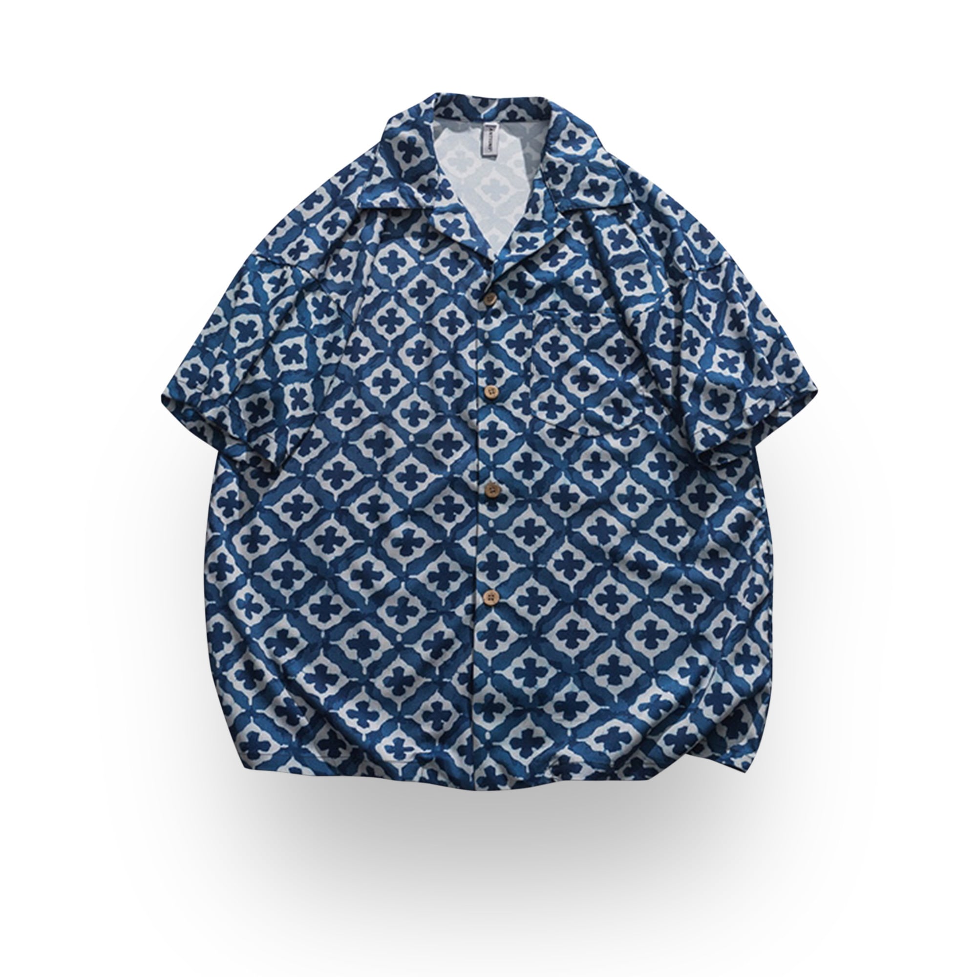 ブルーフラワーパターンシャツ