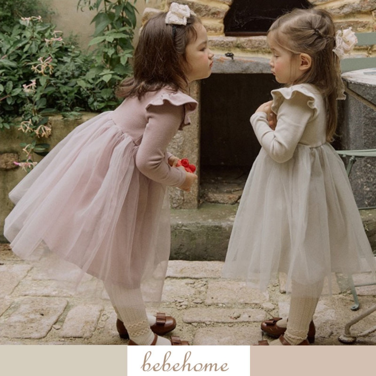 秋フリルガーゼ切り替えワンピース