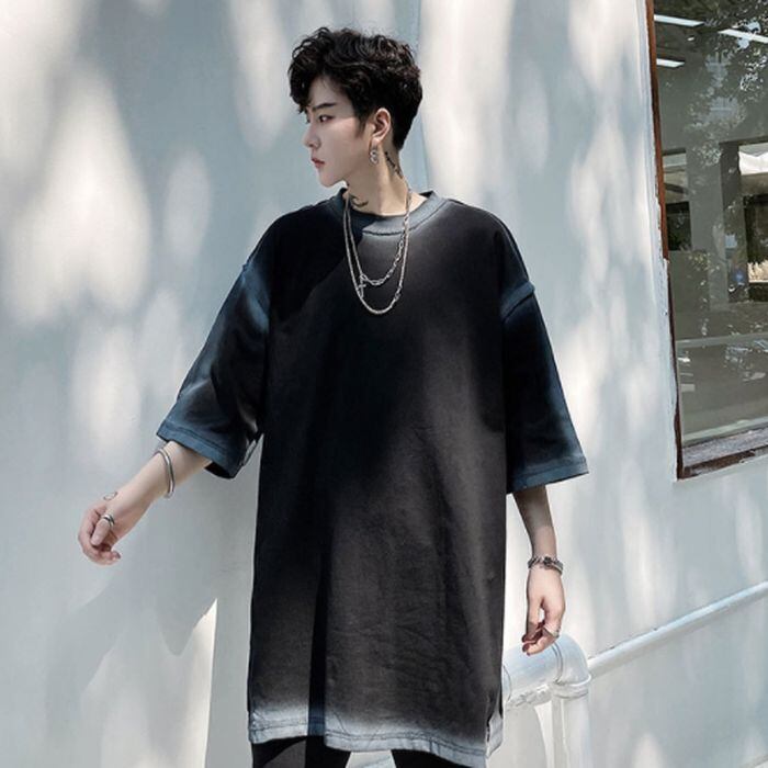 オーバーサイズ 半袖 Tシャツ グラデーション ぼかし ドロップショルダー ラウンドネック ルーズフィット ホワイト クリーム 白 グレー モード カジュアル メンズ 韓国 レディース ユニセックス【お支払い後20日以内に発送】【top173】 Verlorene Welt オーバーサイズ ストリート ストリート モード ユニセックス 白