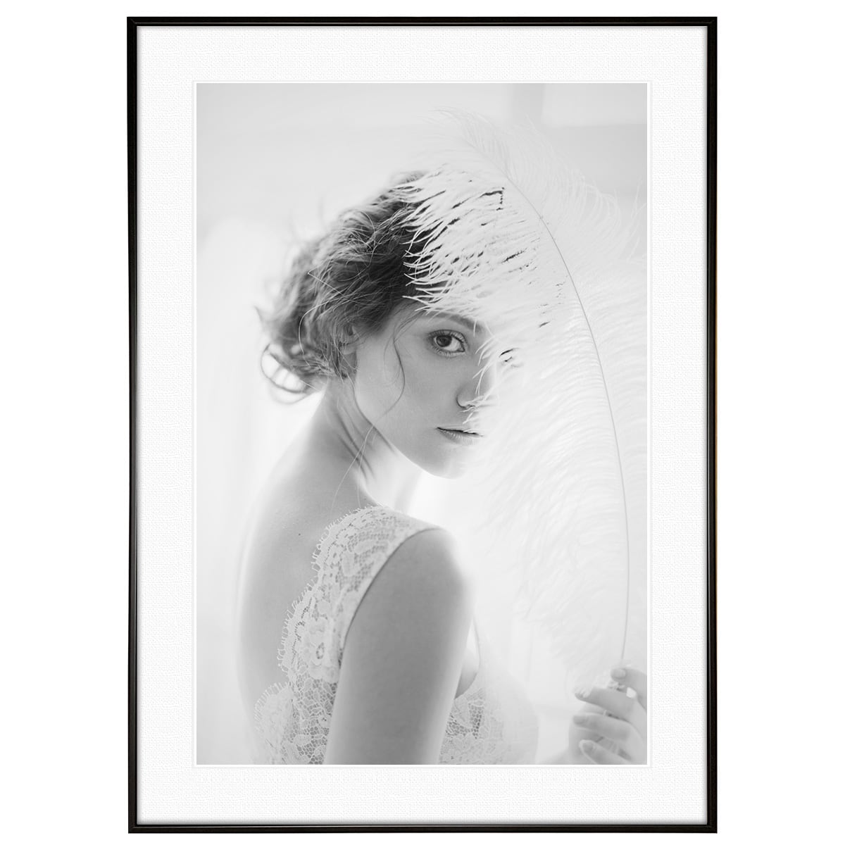 人物写真 レースのドレスの女性 インテリアモノクロアートフォトポスター額装 AS4629