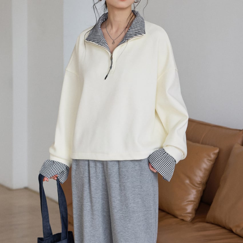 half-zip check sweatshirt　J00391