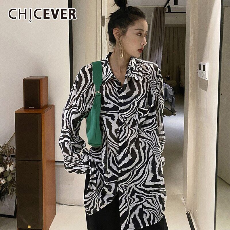 CHICEVERストライプブラウスレディースラペル長袖ルーズラージサイズミニマリストシャツスタイル ロング 大きめサイズ 6base565178211103