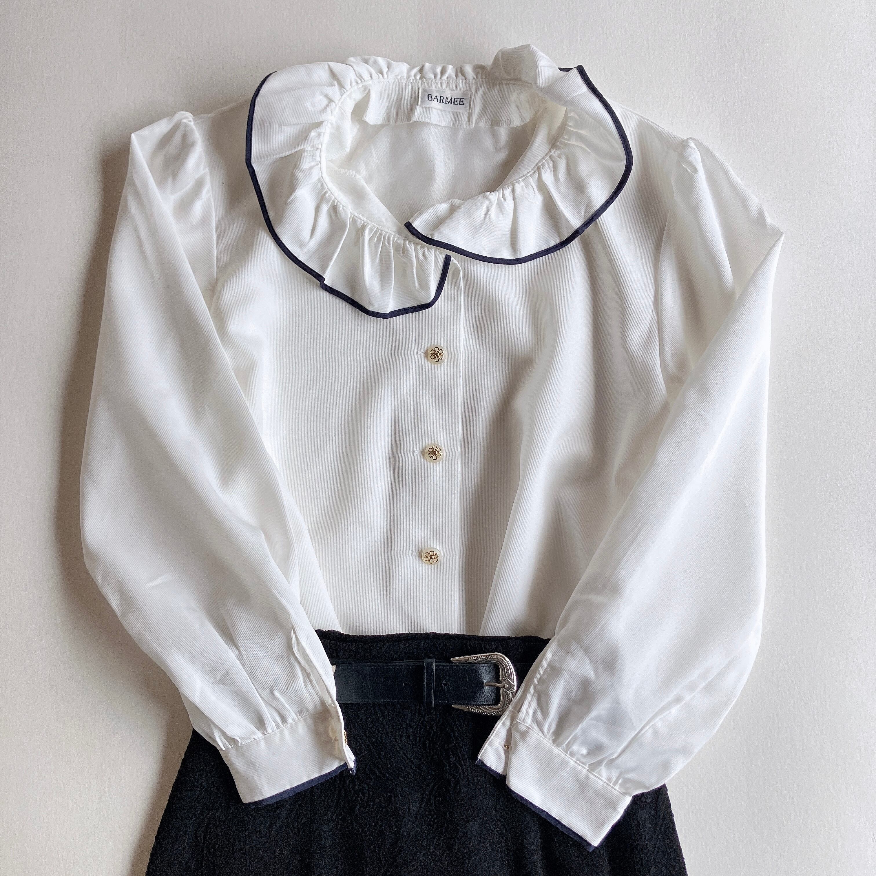used レトロ フリル襟 白 ブラウス 古着 ヴィンテージ vintage | 古着