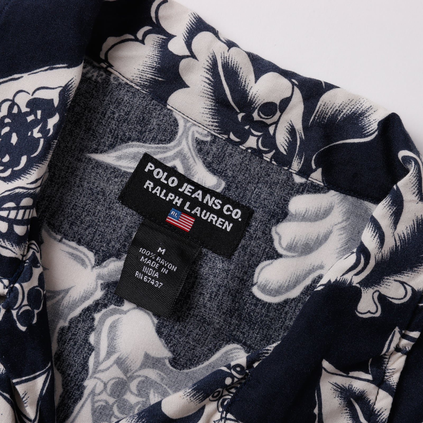 極美品】90s Ralph Lauren rayon open collar shirt S/S navy/white