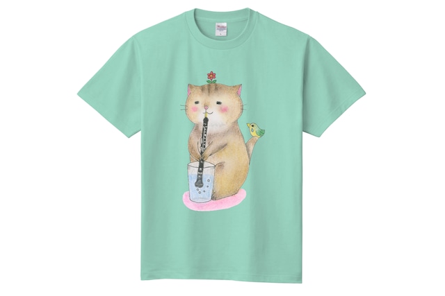 オーボエ猫のＴシャツ(ペパーミントグリーン)