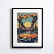 California Dreamin’｜カリフォルニアの陽光とクラシックカーが描く自由のアートポスター｜レトロモダンな空間を彩るインテリアA3ポスター
