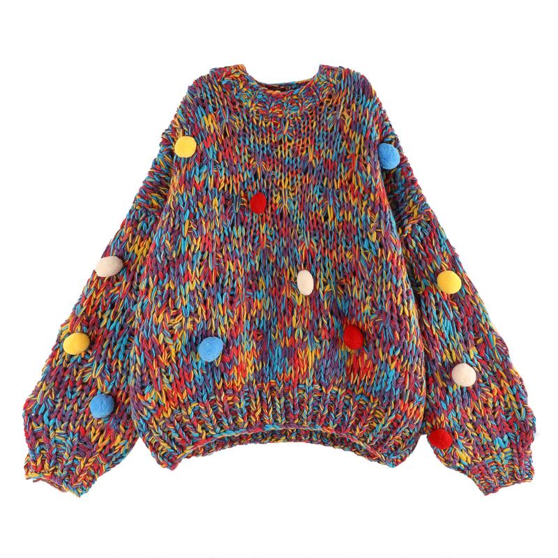 Multi-Color Pom-Pom Chunky Knit S0206