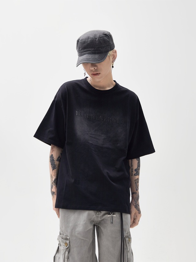 Letter print washed short sleeve T-shirt 0004