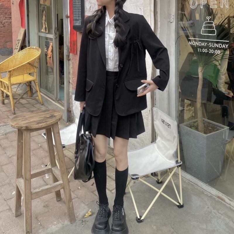 スタイルブラック 黒ジャケット プリーツスカート ロング 女性 スタイルブラック 黒ジャケット プリーツスカート ロング 女性