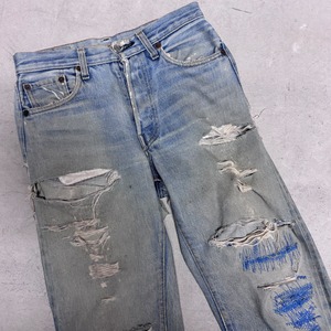 ⊕1980s 501 66後期 実寸W29 L31 "ハードクラッシュ,青耳"