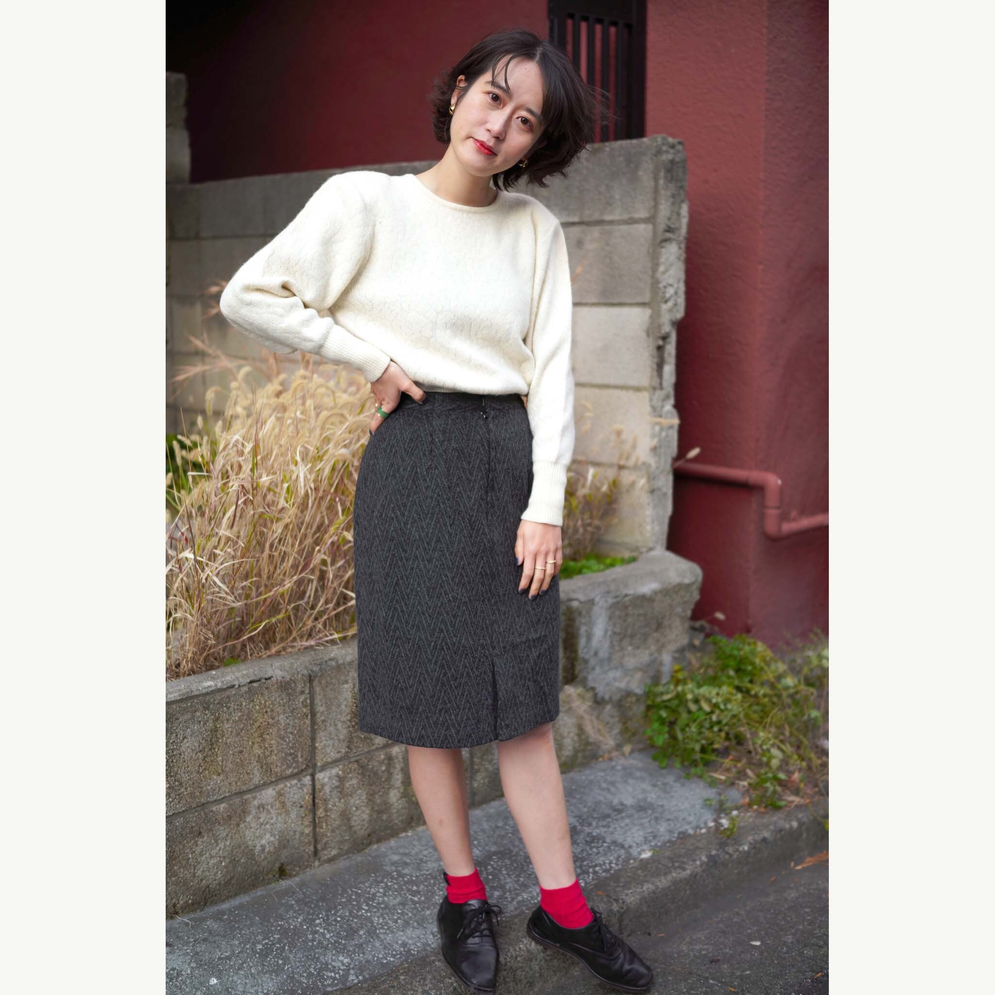 古着｜花柄白いセーター vintage used レトロ 薔薇 総柄 ニット | Dennie