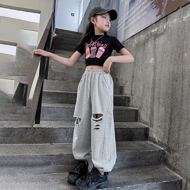 kids スウェットダメージロングパンツ