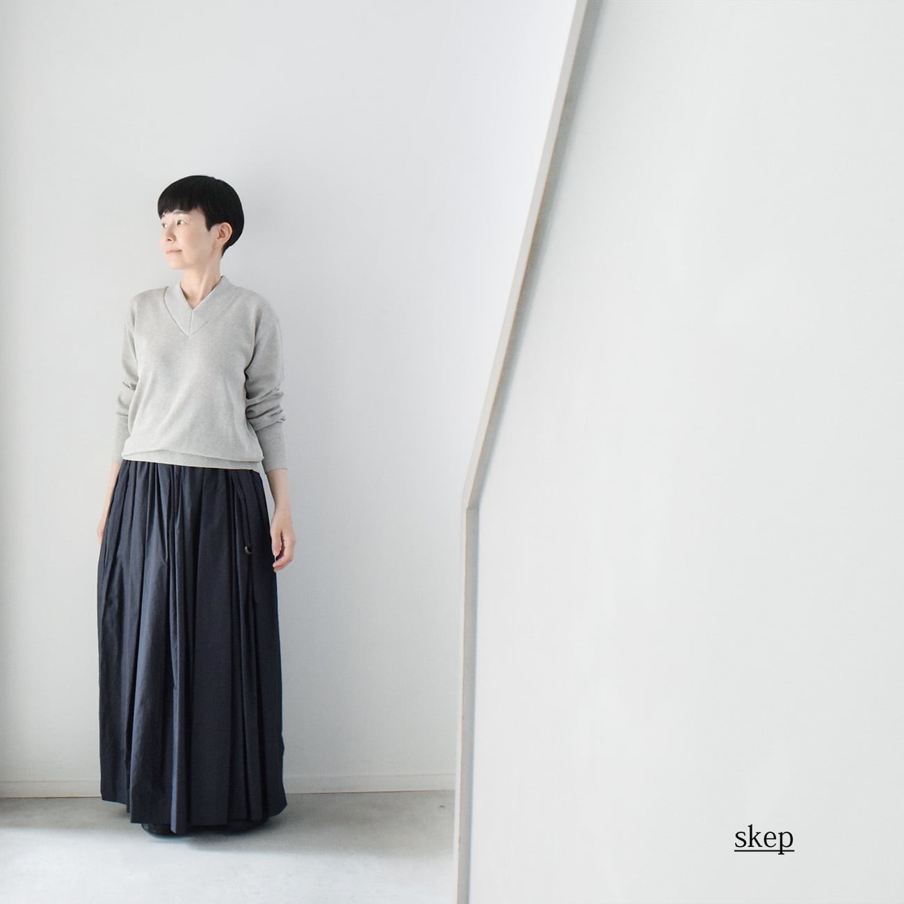 コットンボリュームギャザースカート：紺［SK19LSNV］ | skep-online shop