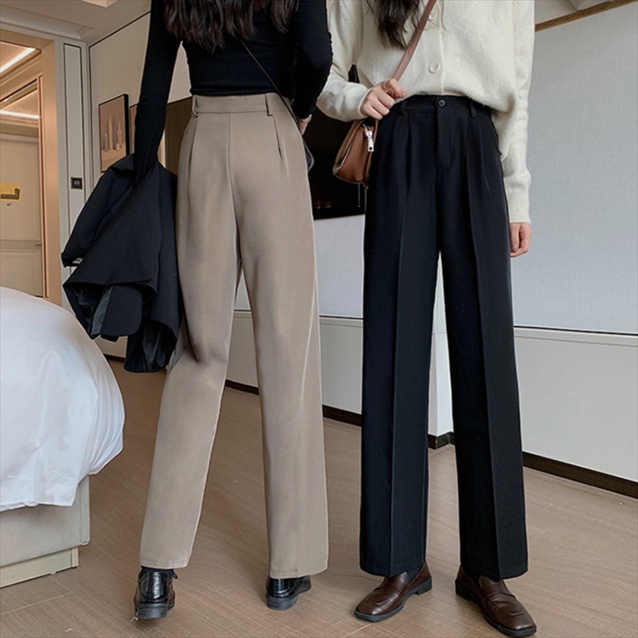 オフィスパンツ タック入り ストレートパンツ オフィスカジュアル 通勤 