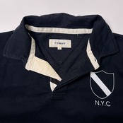 TOMMY トミー ボーダー切替 半袖ポロシャツ L/ブラック/TOMMY HILFIGER