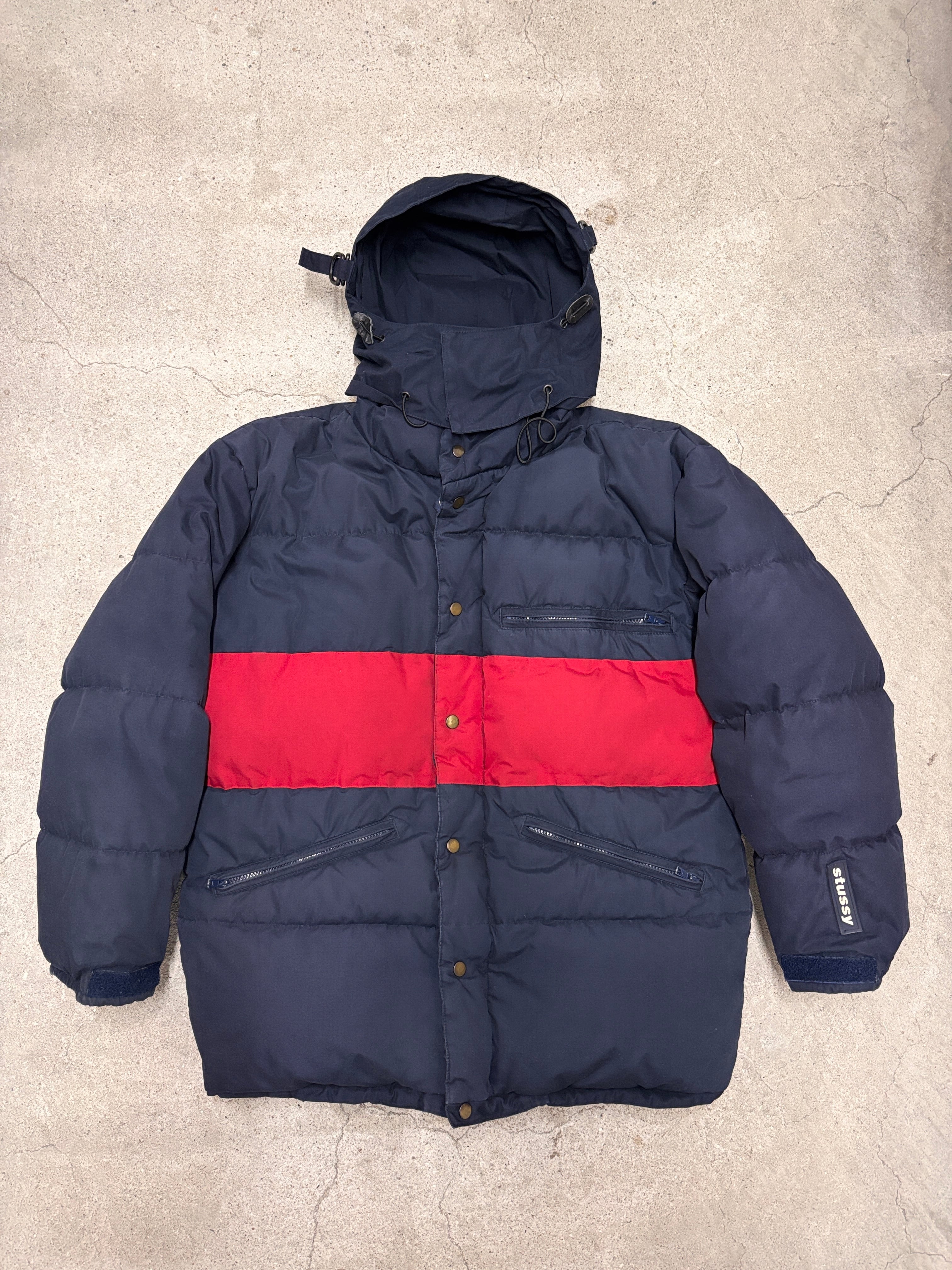 Stussy ネイビー ダウンジャケット M 90S 90～00s OLD STUSSY/Down Jacket/紺タグ/M/ダウンジャケット/ボ－ダ
