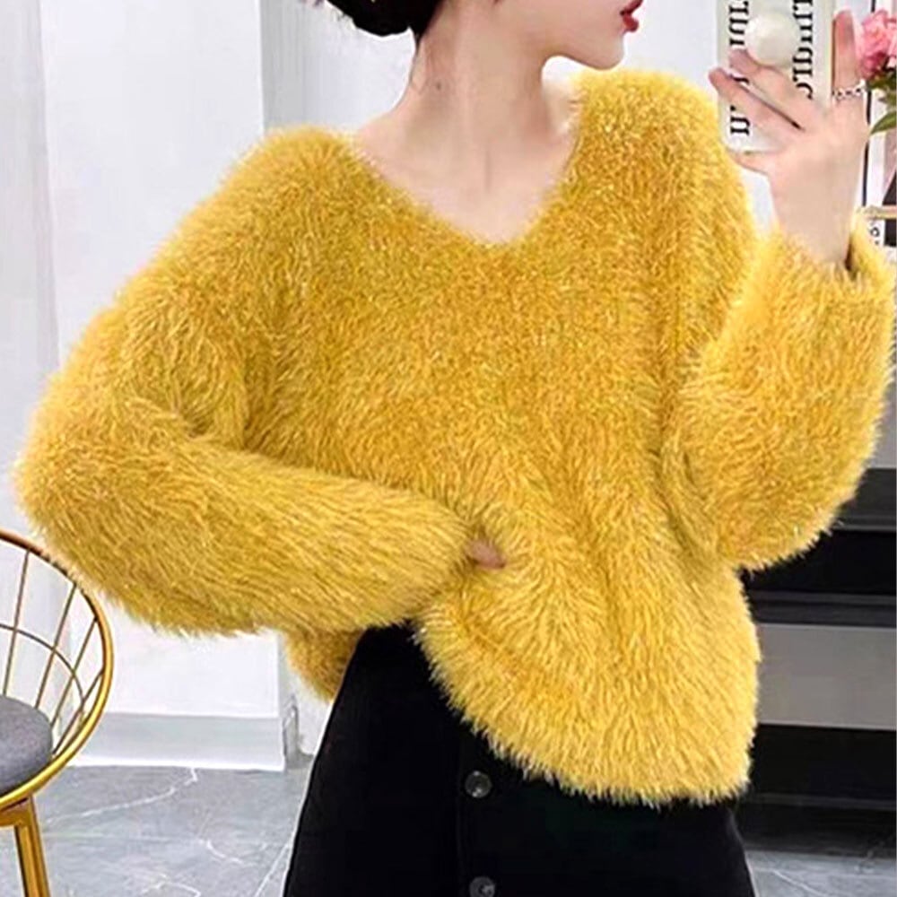 レディース 秋冬　春　新品 長袖　韓国風　トップス　モヘア　シャギー　ニット クロップド シャギー ニット トップス レディース 秋冬 韓国 大人