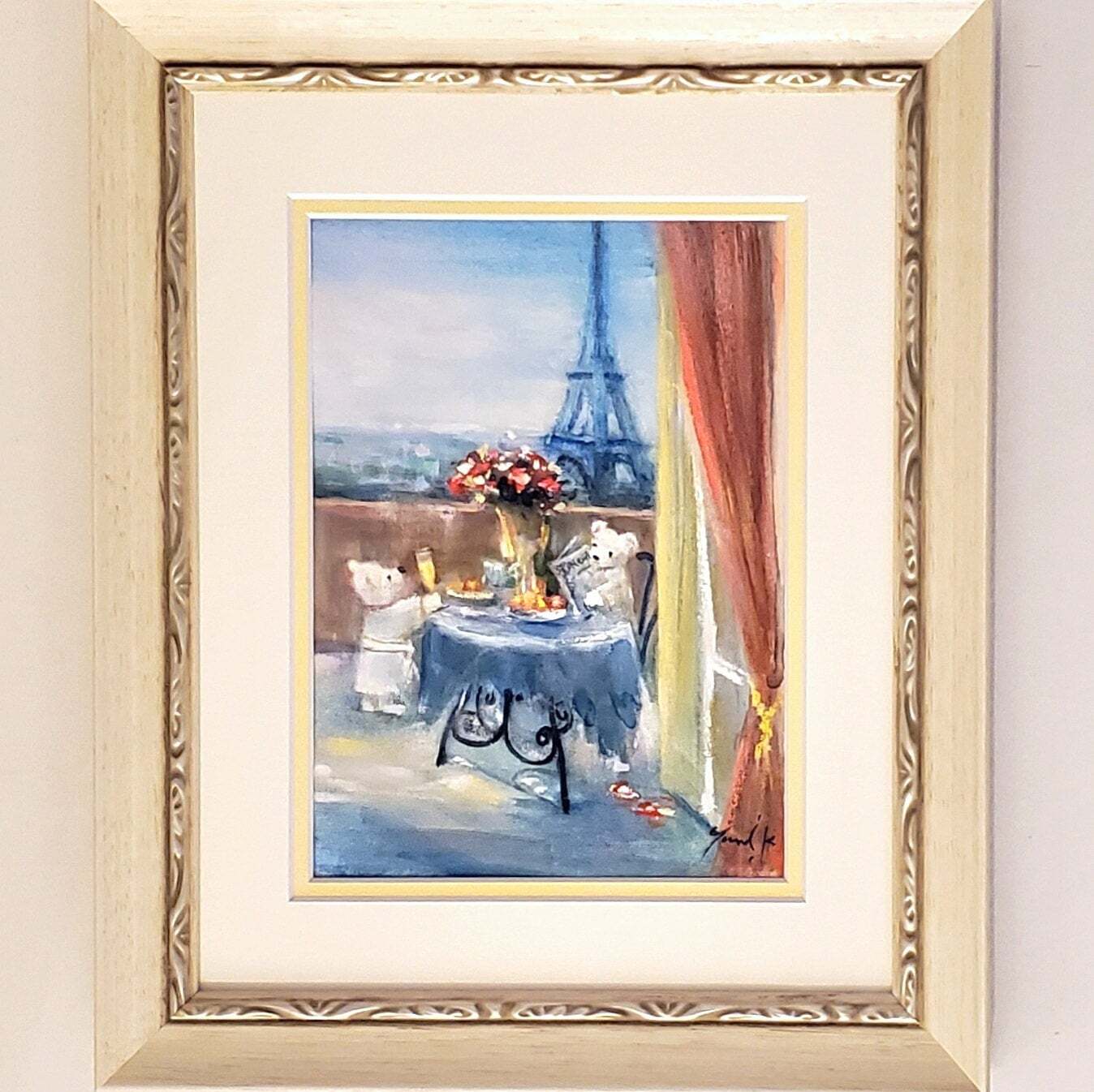 原画「港町」水彩イラスト ※木製額縁入り